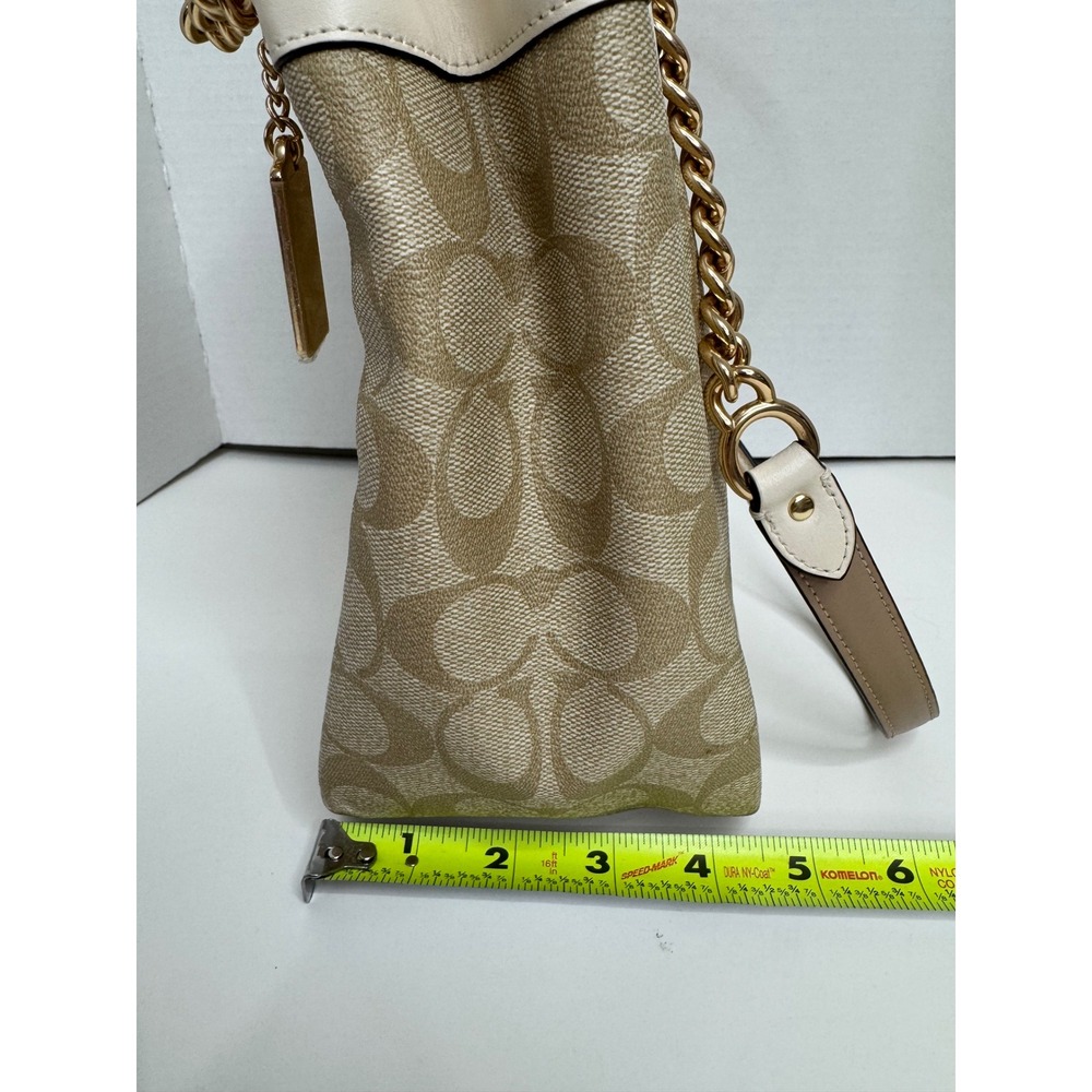 Coach C8152 Signature Canvas Mollie Tote 25 Khaki Chalk‎ Gold Chain Shoulder Bag - Picture 16 of 16